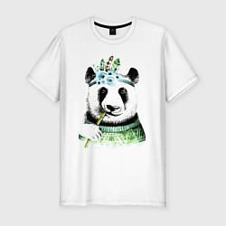 Мужская slim-футболка Прикольный панда жующий стебель бамбука