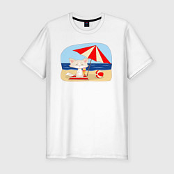 Мужская slim-футболка Кошечка на пляже с мороженым