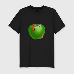 Мужская slim-футболка Яблоко с гусеницей
