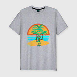 Мужская slim-футболка Пришелец на пляже