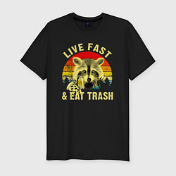 Мужская slim-футболка Живи быстро, ешь мусор