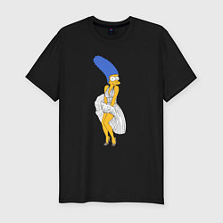 Мужская slim-футболка Мардж Симпсон в позе Мэрилин Монро