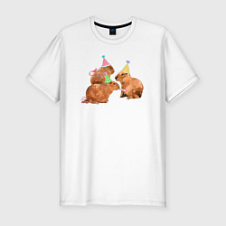 Мужская slim-футболка Капибары на празднике