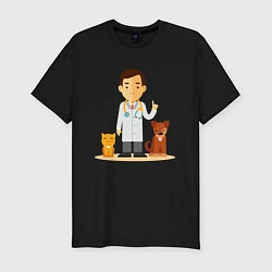 Мужская slim-футболка Ветеринар заботится о животных - котик и пёсик