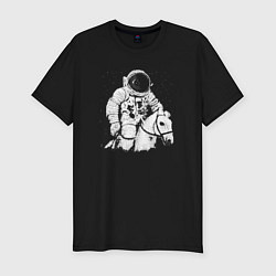 Мужская slim-футболка Космонавт на коне