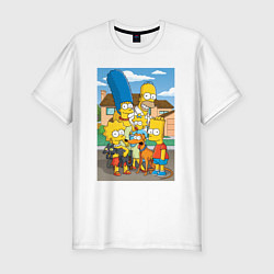 Мужская slim-футболка Фото семьи Симпсонов