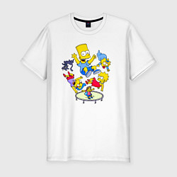 Мужская slim-футболка Персонажи из мультфильма Симпсоны прыгают на батут