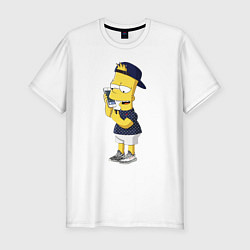 Мужская slim-футболка Барт Симпсон болтает по мобильнику