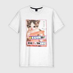 Футболка slim-fit Destroy everything kitty, цвет: белый