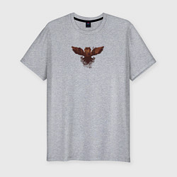 Мужская slim-футболка Летящая сова и силуэт оленя в осеннем лесу