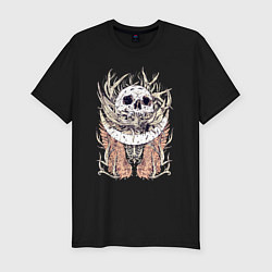 Мужская slim-футболка Рога оленя, череп и крылья - герб