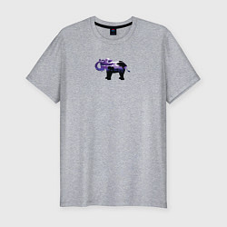 Мужская slim-футболка Силуэт слона и фиолетовый пейзаж