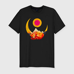 Мужская slim-футболка Спящий под луной лис