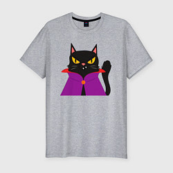 Футболка slim-fit Чёрный котик-волшебник, цвет: меланж