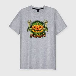 Мужская slim-футболка Кислотная тыква Halloween