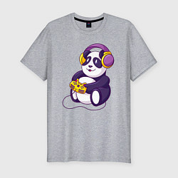 Мужская slim-футболка Панда в наушниках с геймпадом