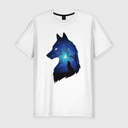 Мужская slim-футболка Волк ночью воет на луну