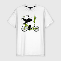 Футболка slim-fit Панда на велосипеде с бамбуком, цвет: белый