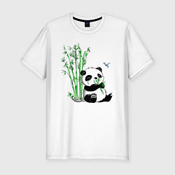 Мужская slim-футболка Панда бамбук и стрекоза