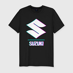 Мужская slim-футболка Значок Suzuki в стиле glitch