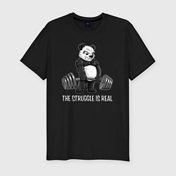 Мужская slim-футболка Это настоящая борьба - панда штангист