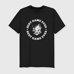 Мужская slim-футболка Символ Cyberpunk 2077 и круглая надпись best game