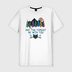 Мужская slim-футболка Горы, лес и лиса