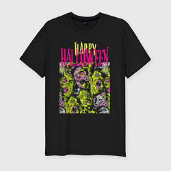 Мужская slim-футболка Happy Halloween - crazy faces