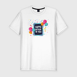 Мужская slim-футболка Поздравление с Днем рождения