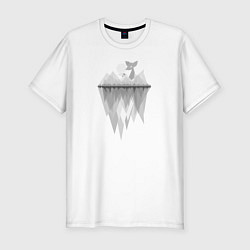 Мужская slim-футболка Серая лиса и горы