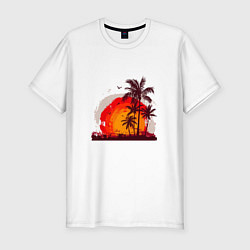 Мужская slim-футболка Пальмы на фоне заката
