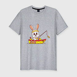 Мужская slim-футболка Кролик рыбак