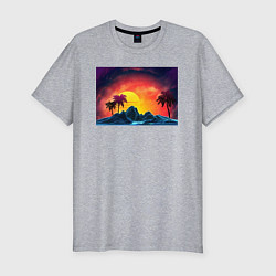 Мужская slim-футболка Пляж и пальмы абстрактный ретро дизайн