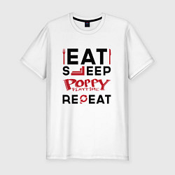 Мужская slim-футболка Надпись: eat sleep Poppy Playtime repeat