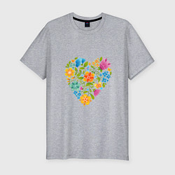 Мужская slim-футболка Цветочный орнамент в форме сердца Любовь