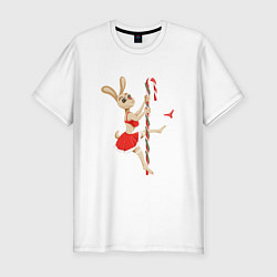 Мужская slim-футболка Новогодний стриптиз от зайки