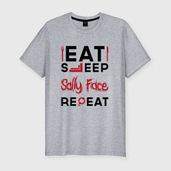 Мужская slim-футболка Надпись: eat sleep Sally Face repeat