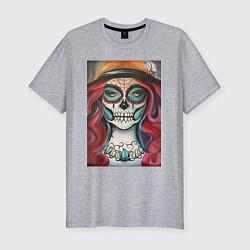 Футболка slim-fit Santa muerte картина в цвете, цвет: меланж