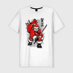 Мужская slim-футболка Santa Claus - samurai with katana