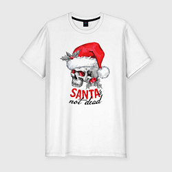 Мужская slim-футболка Santa is not dead, skull in red hat, holly