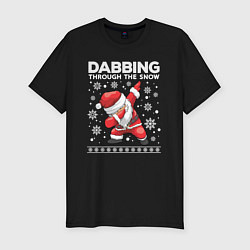 Мужская slim-футболка Dabbing Santa, through the snow