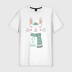 Мужская slim-футболка Let it snow, rabbit in green beret