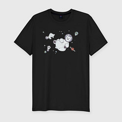 Мужская slim-футболка Белые медведи в космосе