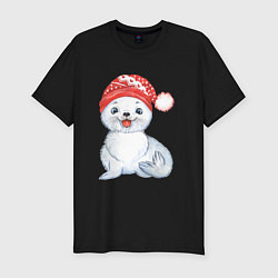 Мужская slim-футболка Новогодний тюлень