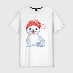 Мужская slim-футболка Новогодний тюлень