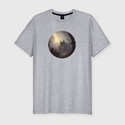 Мужская slim-футболка Жуткий дом и полная луна