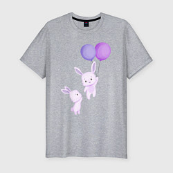 Мужская slim-футболка Милые крольчата с воздушными шарами