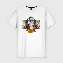 Мужская slim-футболка Санта с деньгами