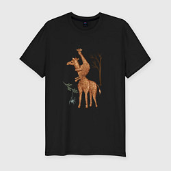 Мужская slim-футболка Жирафы и паук