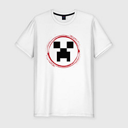 Мужская slim-футболка Символ Minecraft и красная краска вокруг